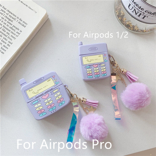 Anti-Drop Silicone AirPods Case with Fur Ball Pendant