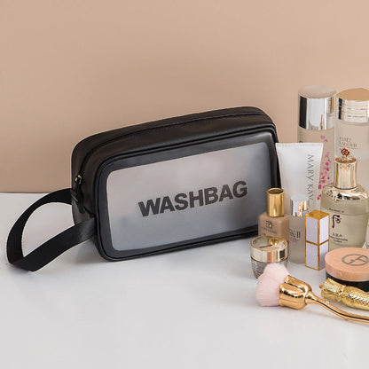 Bolsa de aseo transparente portátil coreana de gran capacidad para viaje, bolsa de cosméticos de PU impermeable esmerilada, bolsa de almacenamiento de productos para el cuidado de la piel
