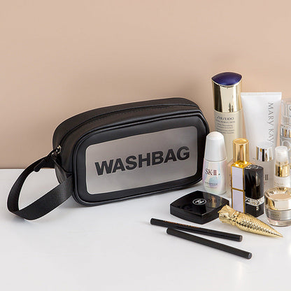 Bolsa de aseo transparente portátil coreana de gran capacidad para viaje, bolsa de cosméticos de PU impermeable esmerilada, bolsa de almacenamiento de productos para el cuidado de la piel