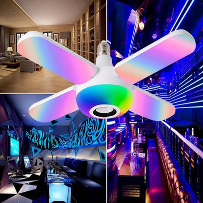 Lampe LED Bluetooth musicale en forme de trèfle à quatre feuilles, intelligente et colorée, ampoule pliable, luminaire de plafond déformable avec télécommande