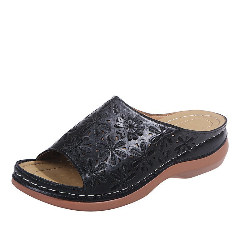 Chaussons Rétro Femme Chaussures Florales Creuses Sandales d'Été d'Extérieur