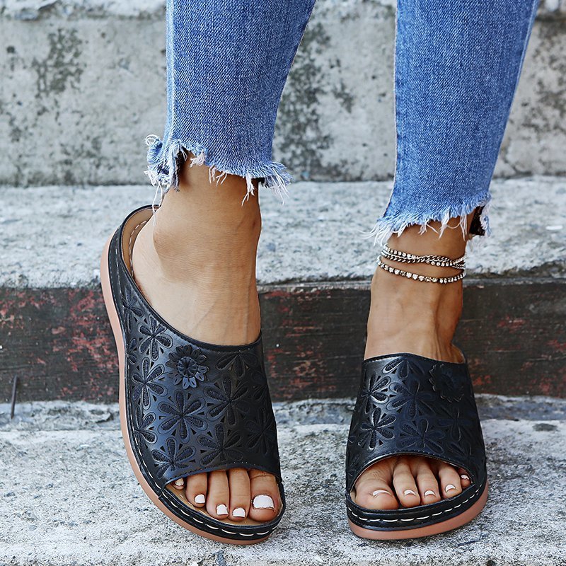 Chaussons Rétro Femme Chaussures Florales Creuses Sandales d'Été d'Extérieur
