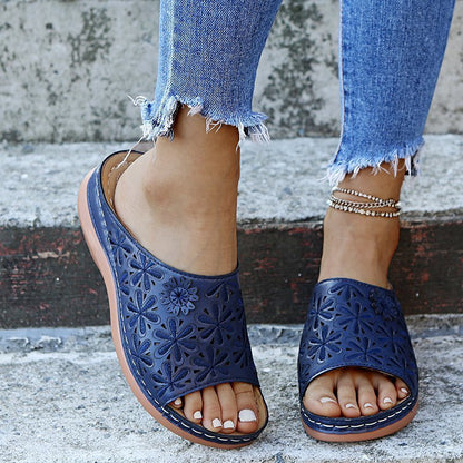 Chaussons Rétro Femme Chaussures Florales Creuses Sandales d'Été d'Extérieur
