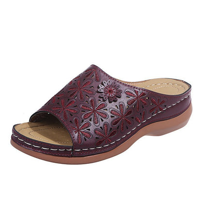 Chaussons Rétro Femme Chaussures Florales Creuses Sandales d'Été d'Extérieur