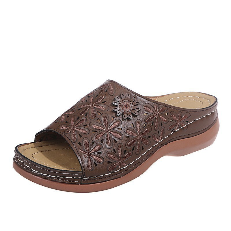 Chaussons Rétro Femme Chaussures Florales Creuses Sandales d'Été d'Extérieur