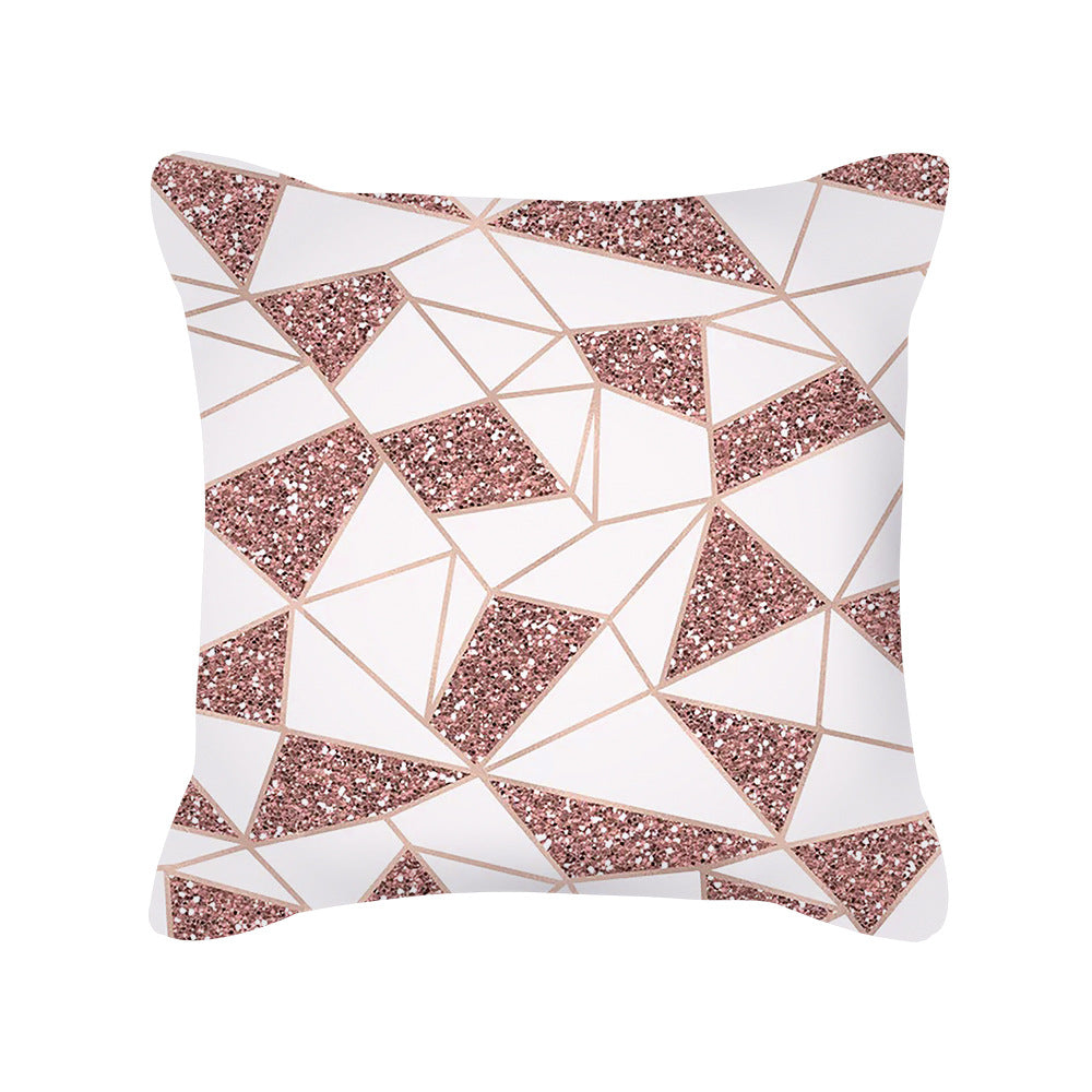 Housse de Coussin Carrée Géométrique Rose Doré Style Nordique