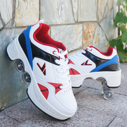 Single And Double Roller Skates For Boys And Girls Burst Walking With Wheels Student Deformed Shoes