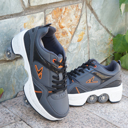 Single And Double Roller Skates For Boys And Girls Burst Walking With Wheels Student Deformed Shoes