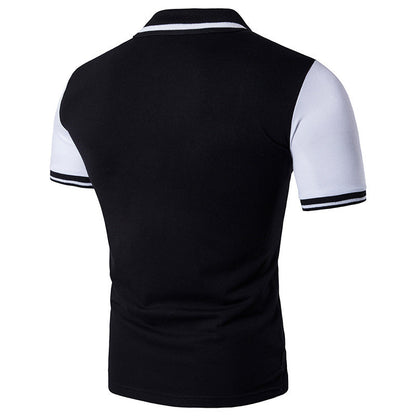 Casual Black And White Contrast Lapel Short Sleeve Plus Size