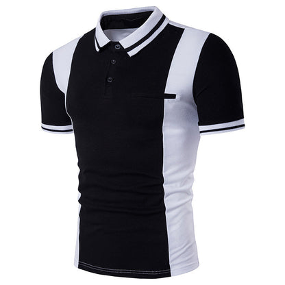 Casual Black And White Contrast Lapel Short Sleeve Plus Size