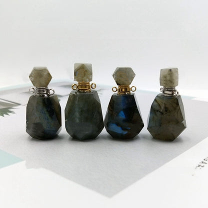 Nouveaux produits Accessoires Collier avec pendentif bouteille de parfum géométrique à facettes en labradorite naturelle pour aromathérapie et huiles essentielles