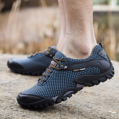 Chaussures de sport d'extérieur respirantes pour hommes version coréenne de la tendance décontractée, chaussures de randonnée en maille pour hommes grandes tailles