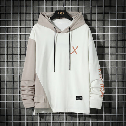 URBAN STYLE ALL SEASON Hooded  Stitching Contrast Color Sweater Jacket Male Plus SIZE