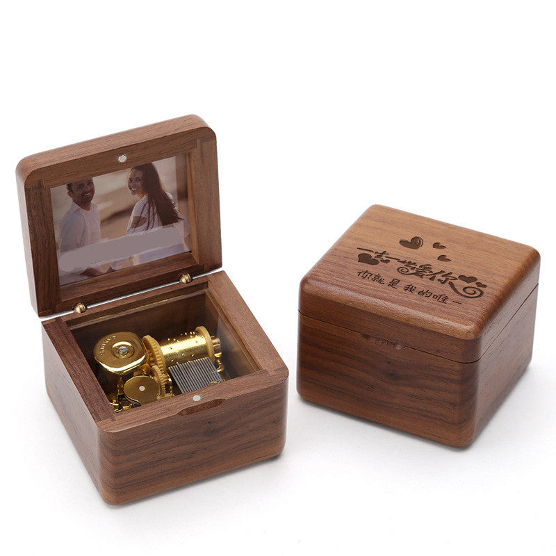 Caja de música de madera DIY para fotos, regalo de cumpleaños para niños, caja de música
