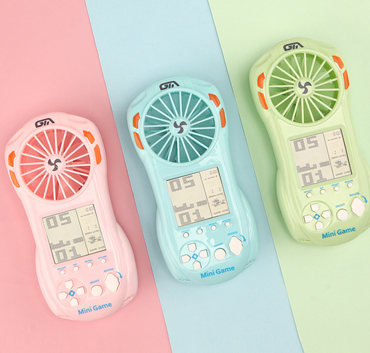 Consola de juegos y ventilador de mano 2 en 1 con 23 juegos, juguete antiestrés