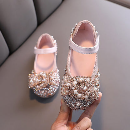 Chaussures en cuir pour filles Style printemps et automne Chaussures simples Strass Chaussures de princesse Chaussures de spectacle