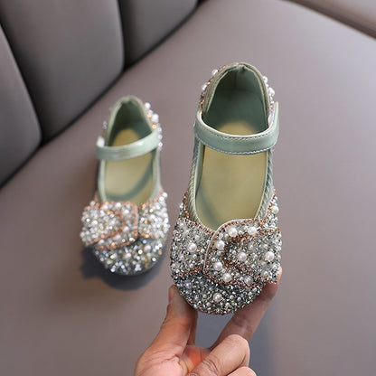 Chaussures en cuir pour filles Style printemps et automne Chaussures simples Strass Chaussures de princesse Chaussures de spectacle