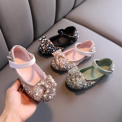 Chaussures en cuir pour filles Style printemps et automne Chaussures simples Strass Chaussures de princesse Chaussures de spectacle