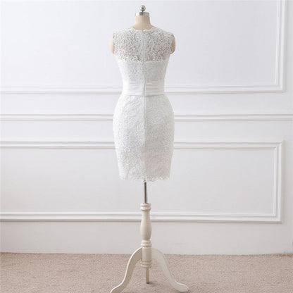 Two-piece White Wedding Dress With Round Neck And Elegant
