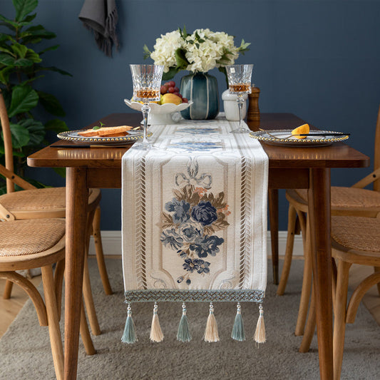 Chemin de table en chenille à pampilles, nappe de maison, nappe en polyester, chemin de table sur mesure