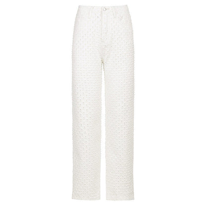 Foreign Trade New Street Trend Women's Wear Ripped Texture Jeans Wide-Leg Pants Women
