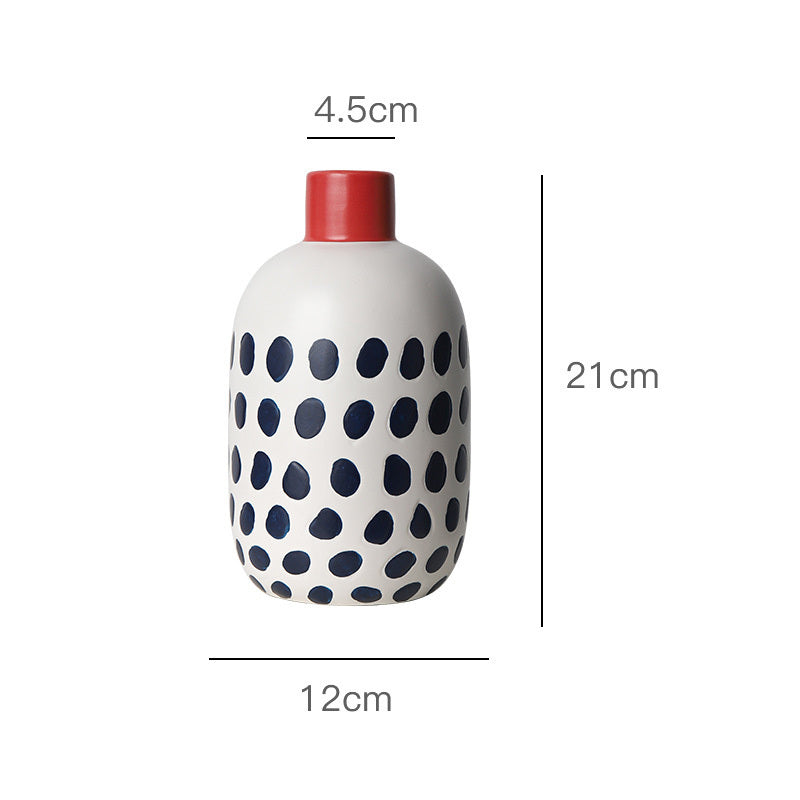 Arreglo floral seco creativo estilo japonés Jarrón de boca pequeña de cerámica azul Adornos decorativos para sala de estar Leitler