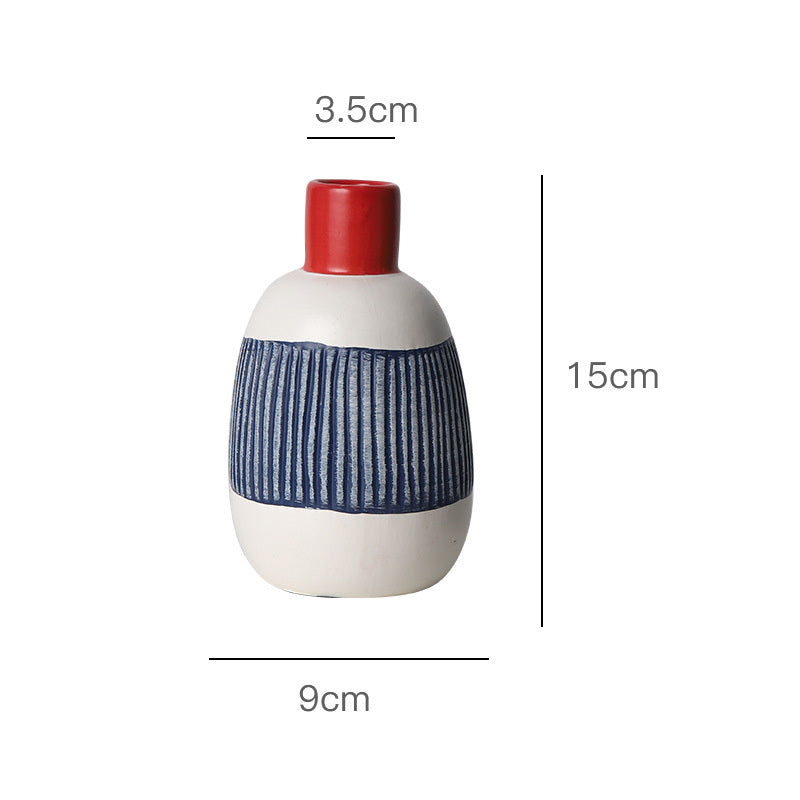 Arreglo floral seco creativo estilo japonés Jarrón de boca pequeña de cerámica azul Adornos decorativos para sala de estar Leitler