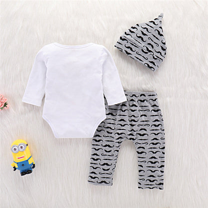 Gentleman's Long-sleeved Fake Suspender Blouse With Beard And Full Print Trousers Hat Three-piece Suit