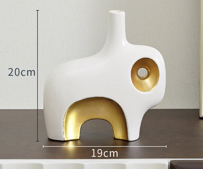 Luxury Ceramic Vase Decoration Desktop Flower Arrangement Abstract Art Double Mouth White Floral Modern Home Decoration Wedding