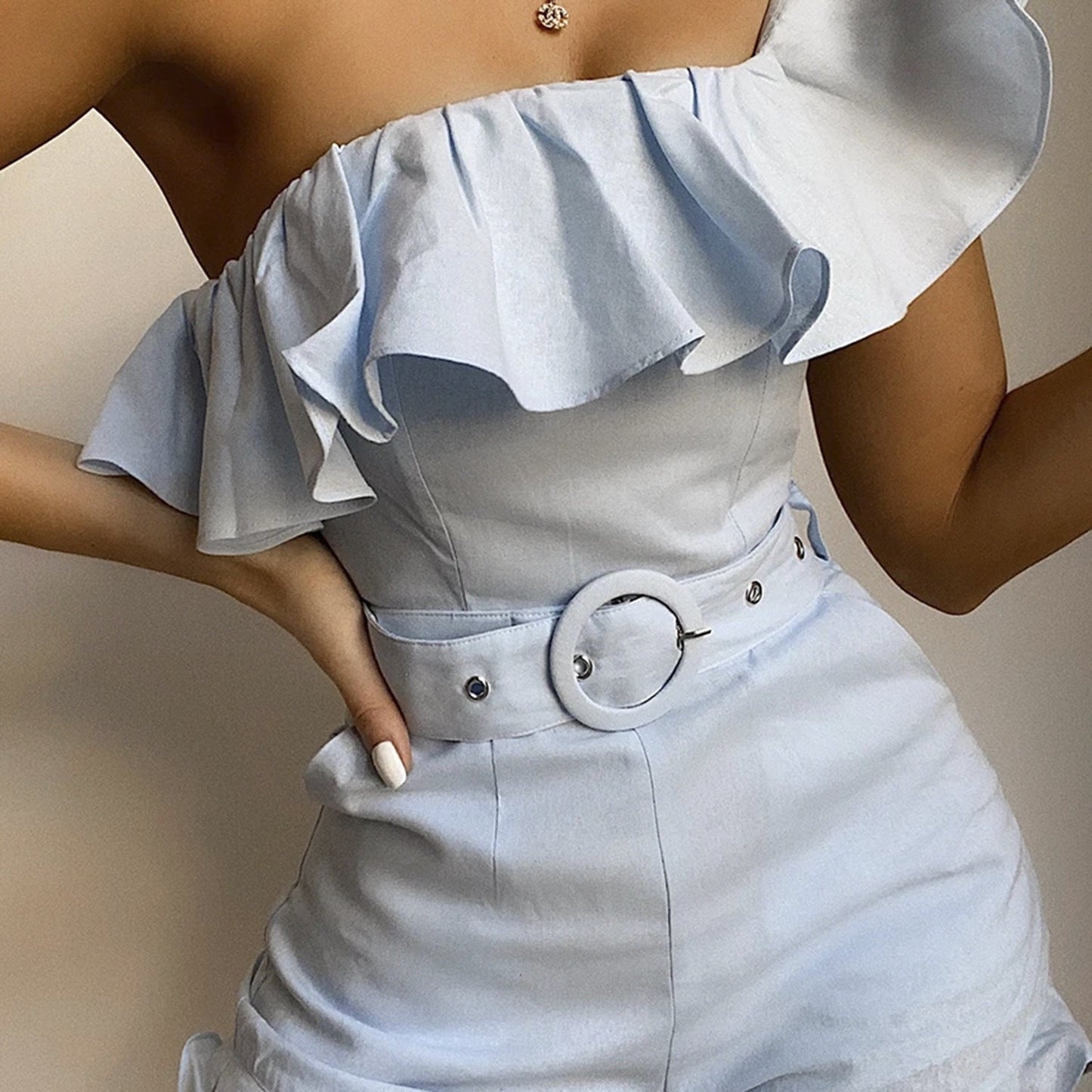 COSYGAL Sexy Jumpsuit Romper Shorts Playsuit Club Ropa de verano para mujer Bodycon Bodysuit de un hombro mono ajustado ropa de mujer