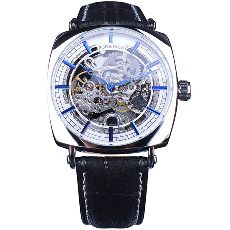 Forsining Cuir Véritable Noir Mode Luxe Royal Or Horloge Squelette Transparent Hommes Montres Mécaniques Automatiques Meilleure Marque