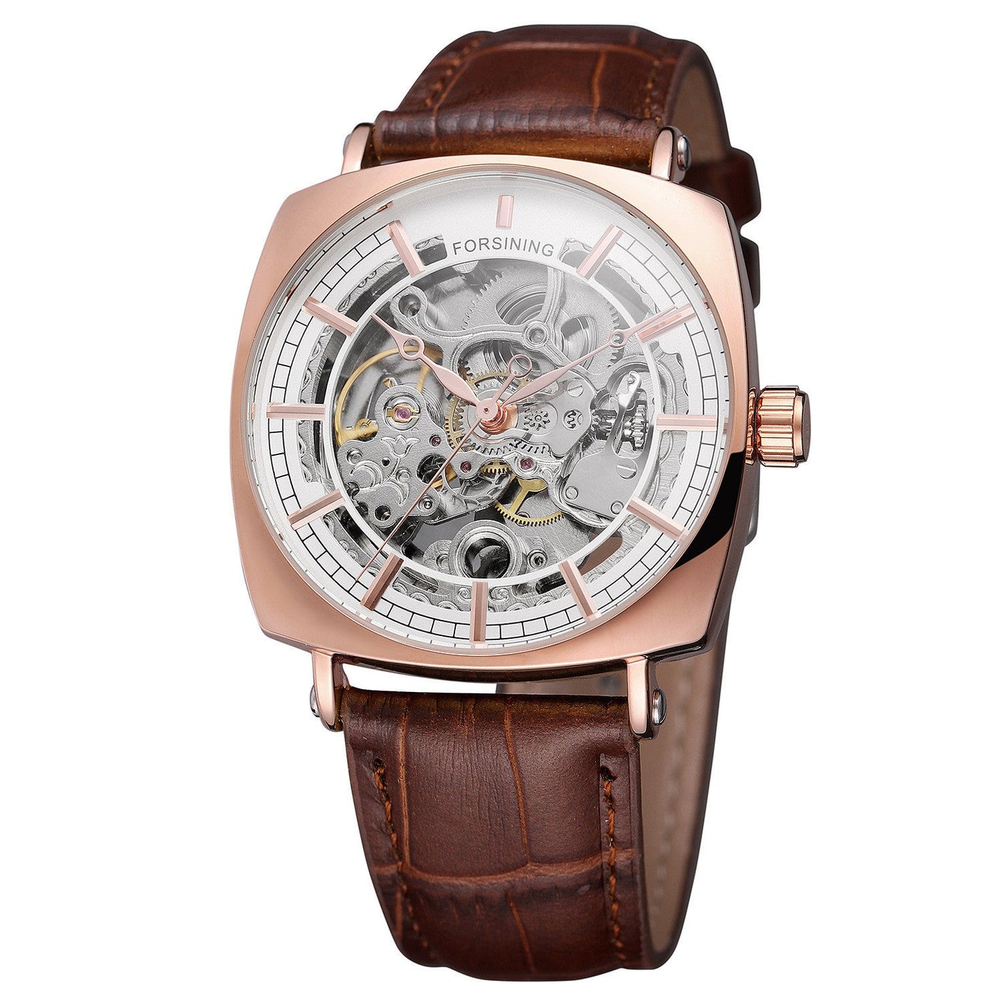 Forsining Cuir Véritable Noir Mode Luxe Royal Or Horloge Squelette Transparent Hommes Montres Mécaniques Automatiques Meilleure Marque