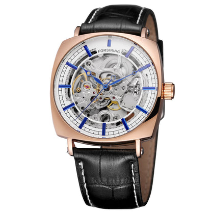 Forsining Cuir Véritable Noir Mode Luxe Royal Or Horloge Squelette Transparent Hommes Montres Mécaniques Automatiques Meilleure Marque