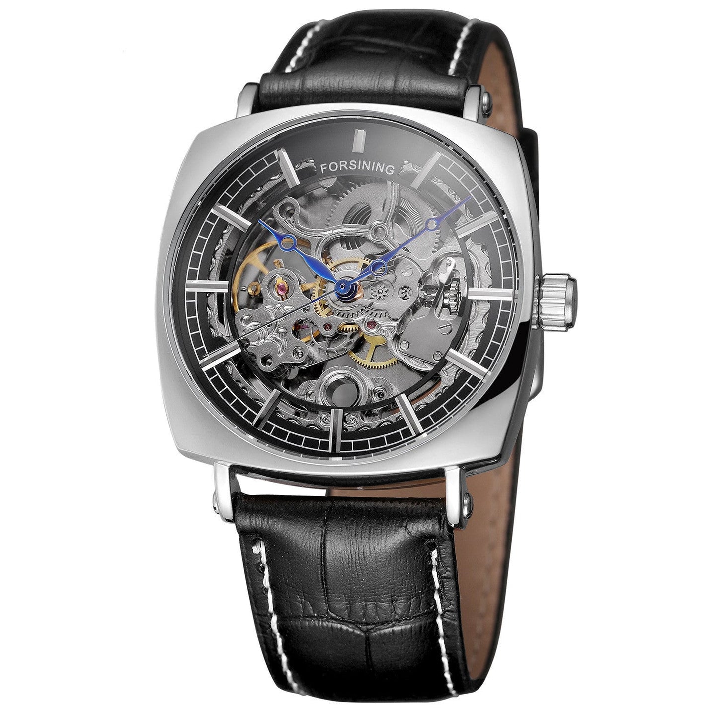 Forsining Cuir Véritable Noir Mode Luxe Royal Or Horloge Squelette Transparent Hommes Montres Mécaniques Automatiques Meilleure Marque