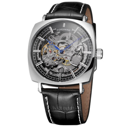 Forsining Cuir Véritable Noir Mode Luxe Royal Or Horloge Squelette Transparent Hommes Montres Mécaniques Automatiques Meilleure Marque
