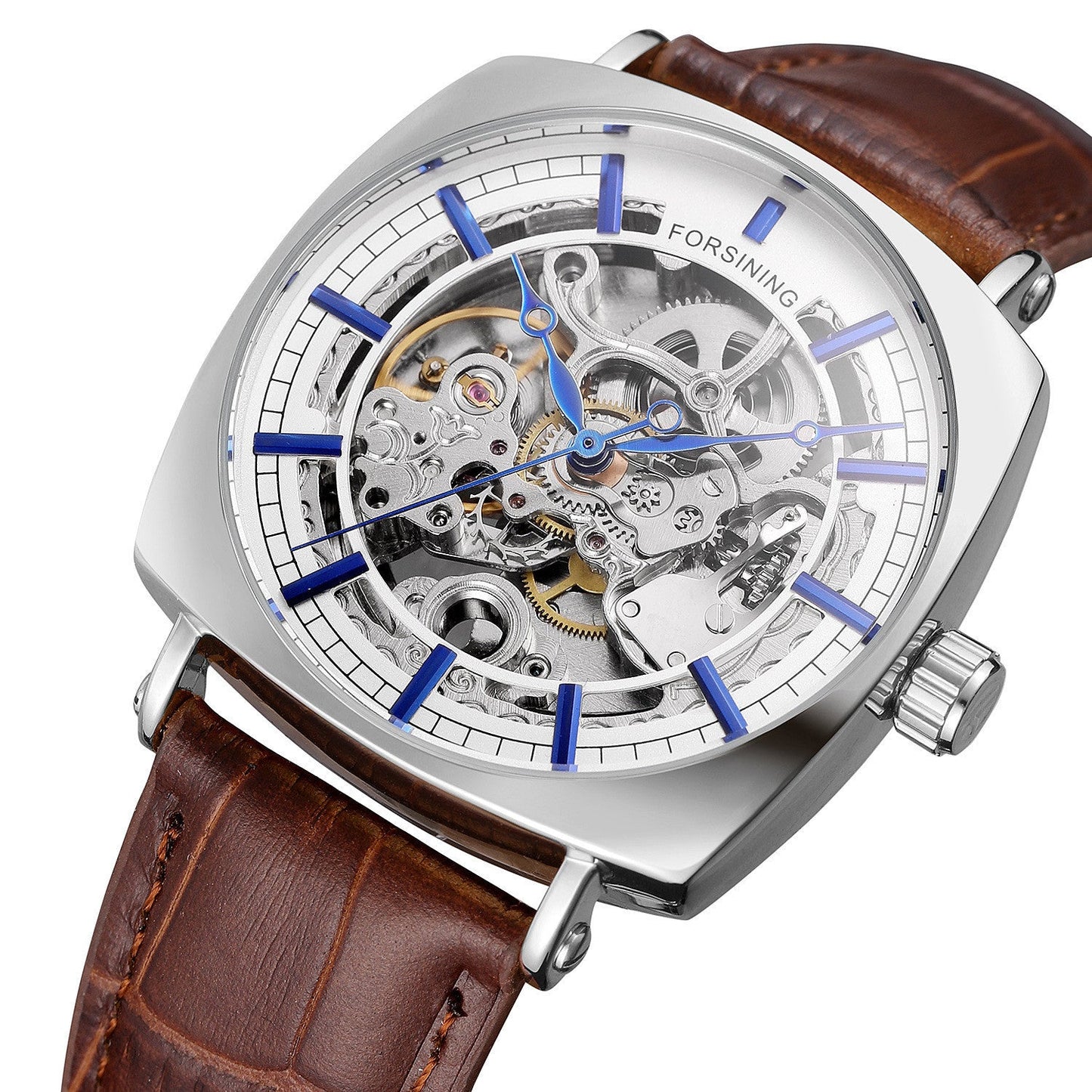 Forsining Cuir Véritable Noir Mode Luxe Royal Or Horloge Squelette Transparent Hommes Montres Mécaniques Automatiques Meilleure Marque