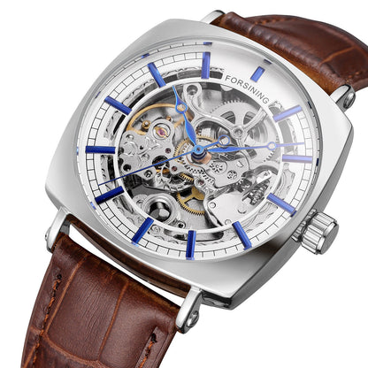 Forsining Cuir Véritable Noir Mode Luxe Royal Or Horloge Squelette Transparent Hommes Montres Mécaniques Automatiques Meilleure Marque