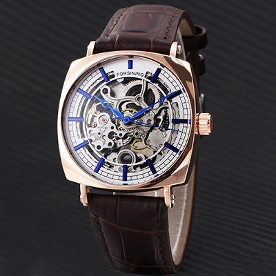 Forsining Cuir Véritable Noir Mode Luxe Royal Or Horloge Squelette Transparent Hommes Montres Mécaniques Automatiques Meilleure Marque
