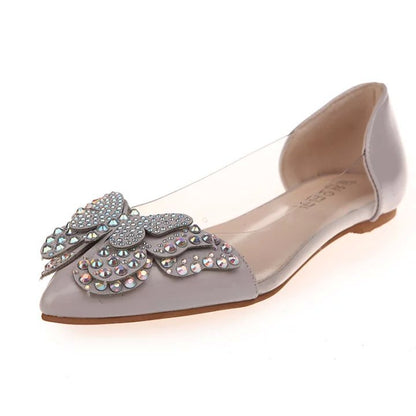 Chaussures plates décontractées femme avec décorations papillon en strass