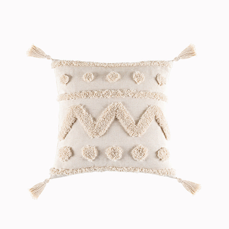 Housse de coussin touffetée de style bohème célèbre Housse de coussin minimaliste moderne Housse de coussin géométrique à pampilles