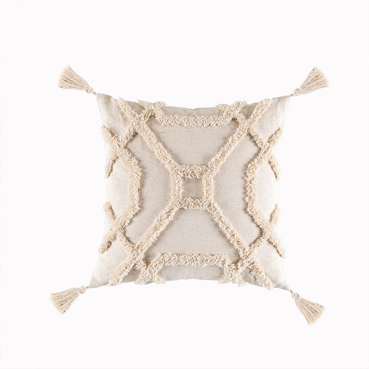 Housse de coussin touffetée de style bohème célèbre Housse de coussin minimaliste moderne Housse de coussin géométrique à pampilles
