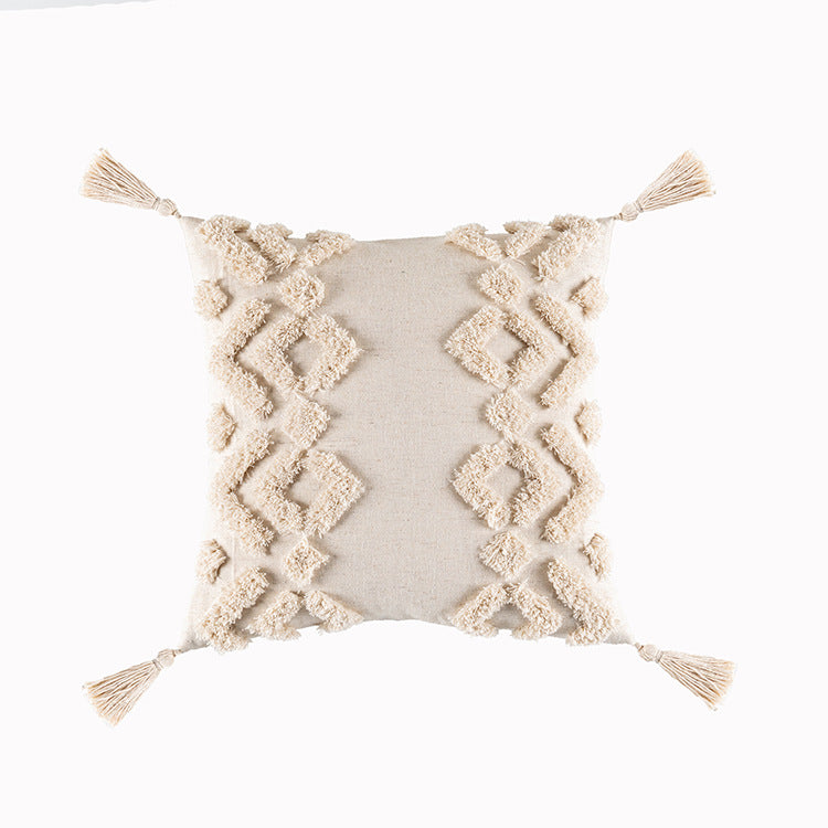 Housse de coussin touffetée de style bohème célèbre Housse de coussin minimaliste moderne Housse de coussin géométrique à pampilles