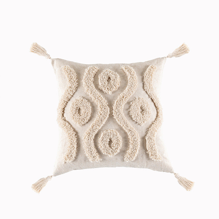 Housse de coussin touffetée de style bohème célèbre Housse de coussin minimaliste moderne Housse de coussin géométrique à pampilles