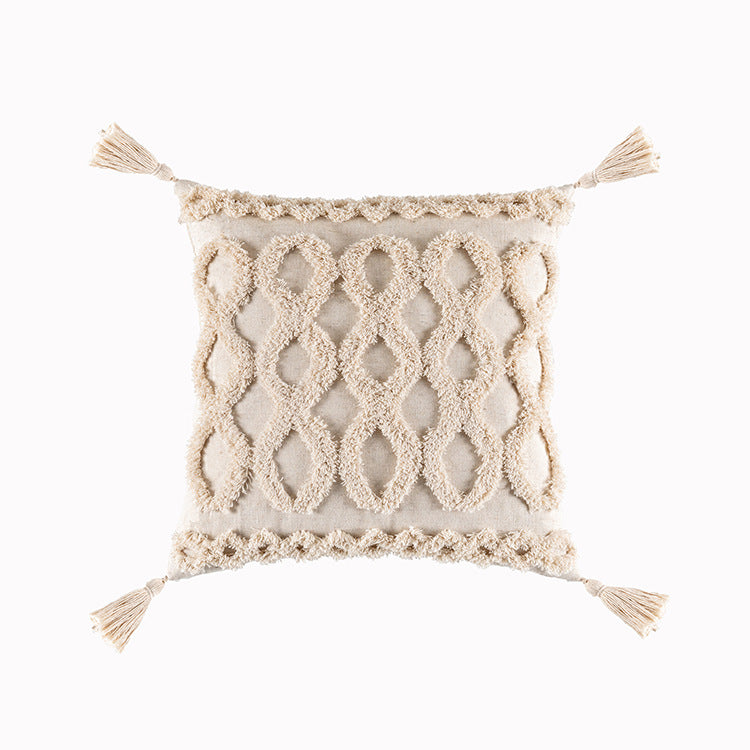 Housse de coussin touffetée de style bohème célèbre Housse de coussin minimaliste moderne Housse de coussin géométrique à pampilles
