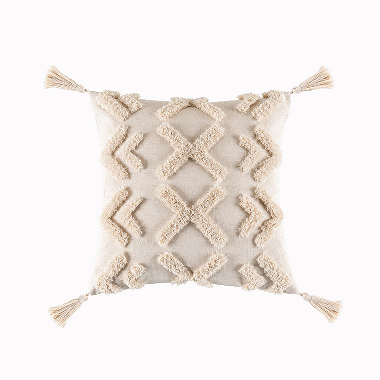 Housse de coussin touffetée de style bohème célèbre Housse de coussin minimaliste moderne Housse de coussin géométrique à pampilles