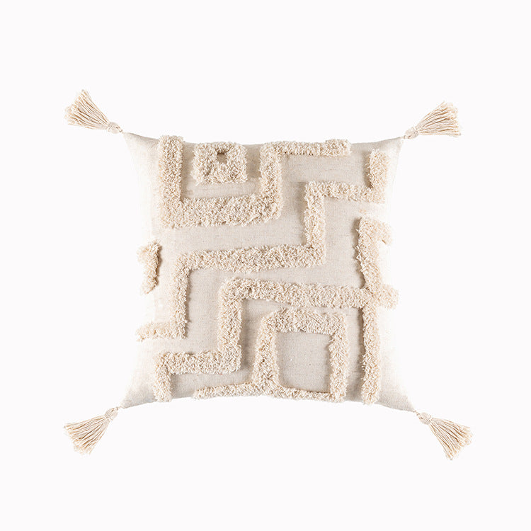 Housse de coussin touffetée de style bohème célèbre Housse de coussin minimaliste moderne Housse de coussin géométrique à pampilles