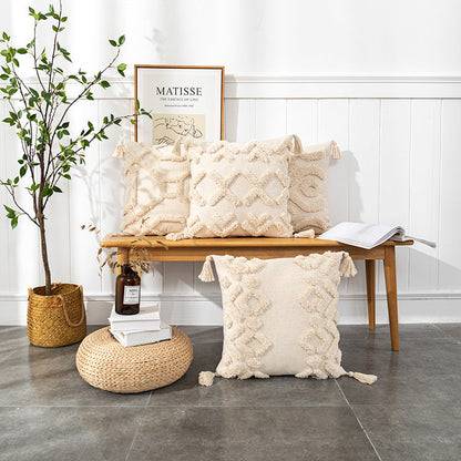 Housse de coussin touffetée de style bohème célèbre Housse de coussin minimaliste moderne Housse de coussin géométrique à pampilles