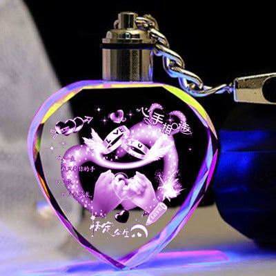 Llavero de cristal K9 con LED intermitente, marco de fotos familiar tallado personalizado, regalos de recuerdo, joyería, llavero de cristal
