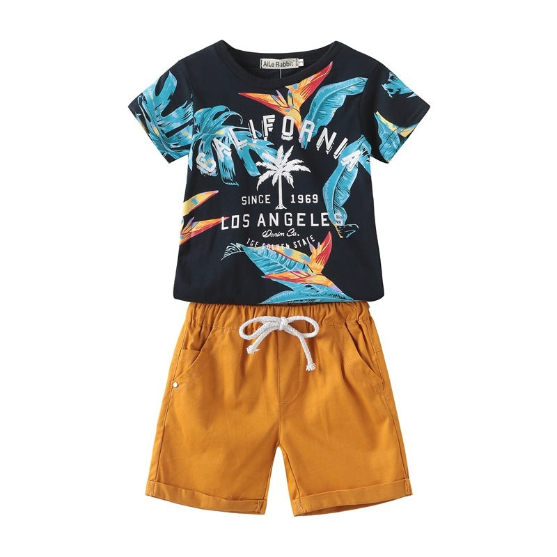 Ensemble deux pièces pour enfants européen et américain, été, t-shirt à manches courtes et short pour garçons