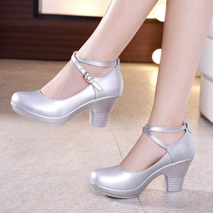 Chaussures de danse d'extérieur à talon épais, chaussures de danse à talon haut, chaussures de danse carrée à talon moyen, chaussures de défilé Cheongsam pour femmes